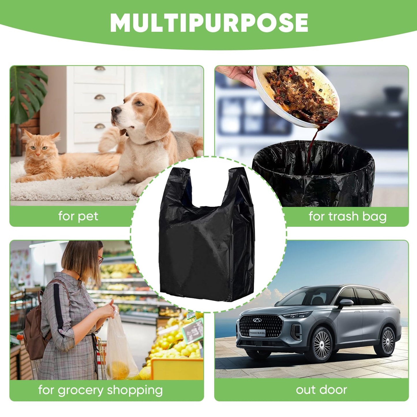 LainNeala Black Plastic Bags (11.5'x 6.5" x 21')(300Pack) with Handles - Shopping & Grocery Bags for Small Business & Restaurants in Bulk