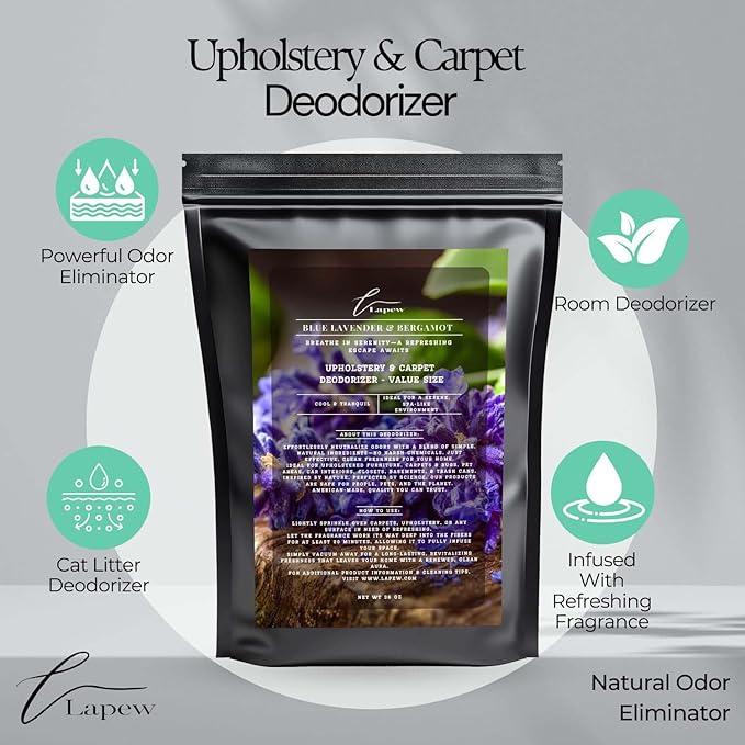 Blue Lavender & Bergamot Carpet Freshener Powder Refill 36 oz | Powerful Odor Eliminator for Home | Upholstery Deodorizer | Carpet Deodorizer | Pet Urine | Cat Litter Box