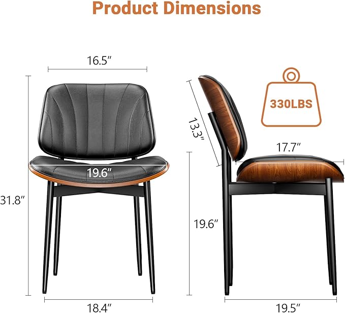 YaFiti Dining Chairs Set of 8, Dining Room and Kitchen Chairs, FSC Certified Mid Century Modern Accent Chair, Upholstered PU Leather Chairs for Vanity with Walnut Bentwood and Metal Legs, Black