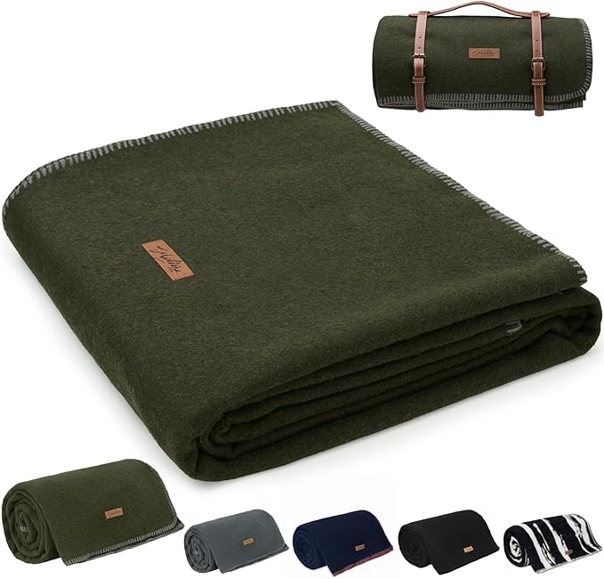 Molithe 100% Wool Blanket, 48" x 62", Warm, Thick, Washable, Military Wool Blanket, Great for Camping, Outdoors, Sporting ...