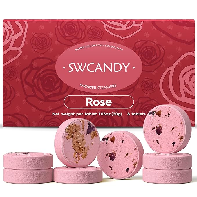 Shower Steamers Aromatherapy Birthday Gifts for Women Travel Essentials, 8 Pcs Rose, Bath Bombs Shower Bombs with Natural Essential Oils, Relaxation Home SPA