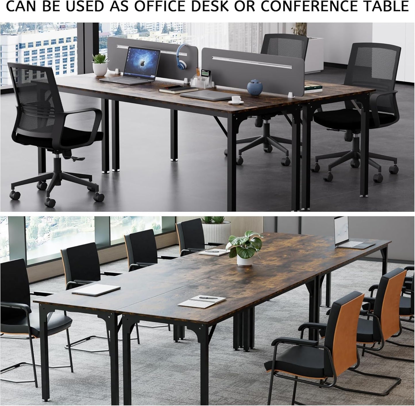 LAYIQDC 78.7 Inches Extra Long Desk,6.5ft Office Table with Flexible Configuration,Large Computer Table with Adjustable Footpads,Stable Structure,Standing Desk for 2 Person (Brown)
