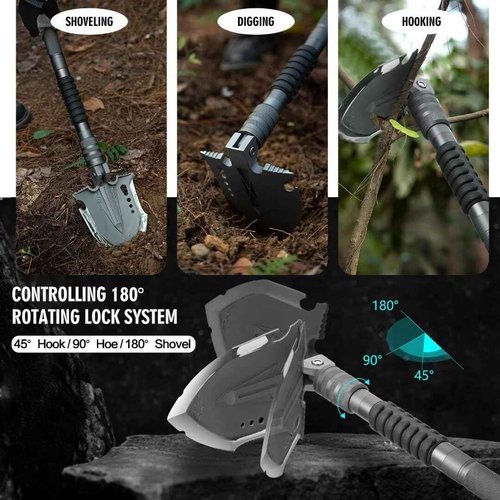 HUZSV Survival Shovel Multitool with Axe 28 in 1 Unbreakable Tactical Shovel kit Compact Camping Shovel for Outdoor Caming Hiking Backpacking Emergency