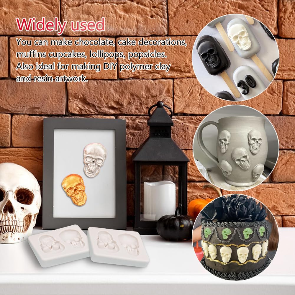 KOOBOOK 1Pcs Creative Skeleton Head Skull Silicone Cake Decoration Mold Chocolate Candy Molds Pastry DIY Candy Tools