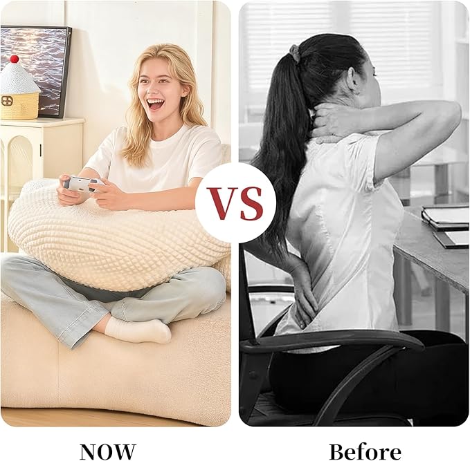 PAJEO Reading Pillow for Bed,U Shaped & Back Support Pillow for Bed,19" Backrest with Lumbar & Arm Support,Comfy Flannel Fabric,Lap Pillow for Gaming/Reading/Watching TV,White
