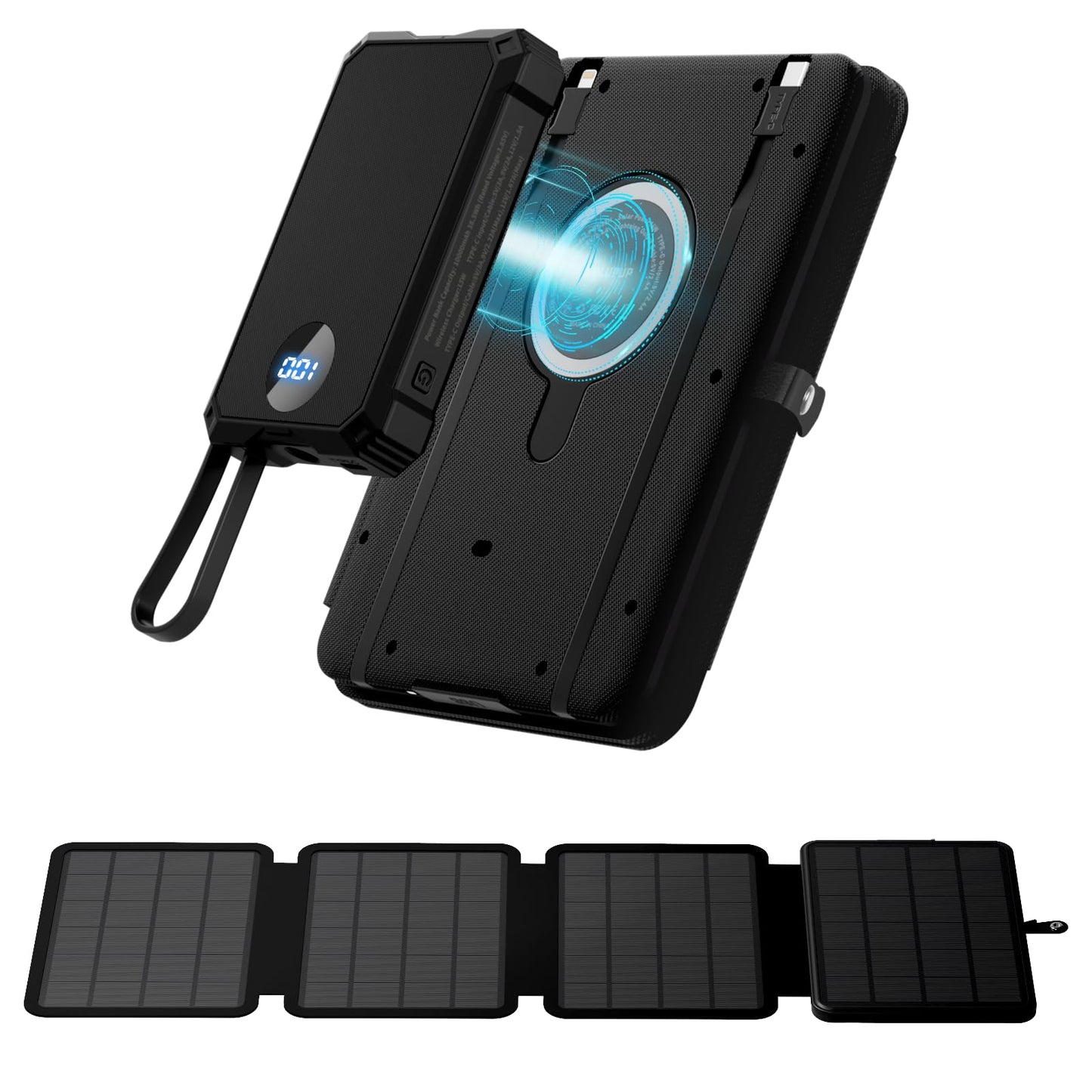 Solupup 10000Mah Solar Power Bank, Detachable Solar Panel, 14W Foldable, Magnetic Charging, 5 Port Fast Charging, Ipx5 Waterproo