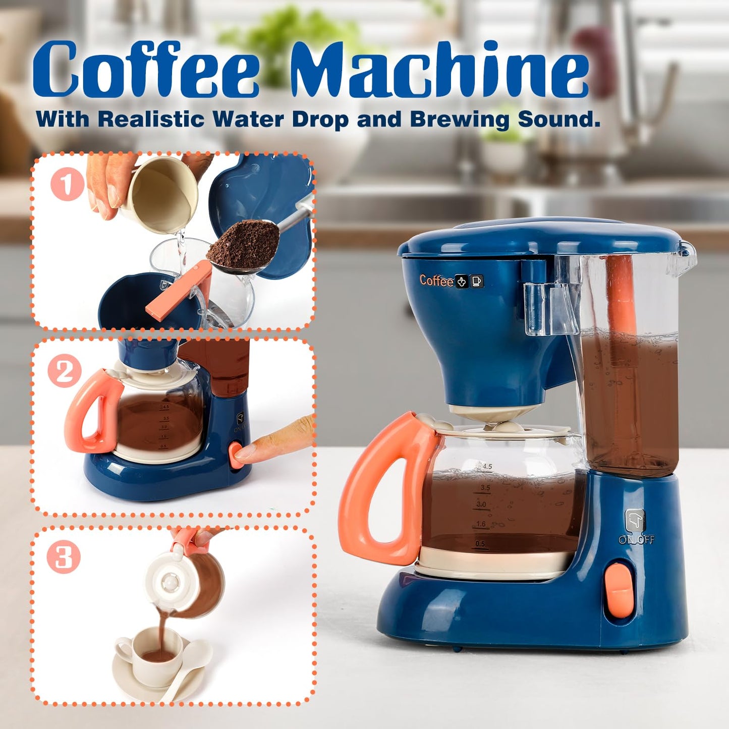 TOY Life Kids Blender Toy, Kids Coffee Maker, Toy Toaster, Toy Kitchen,Play Kitchen Appliances Kids with Light and Sound, Play Coffee Maker for Toddlers, Learning Kitchen Toys Gift for Grils Boys