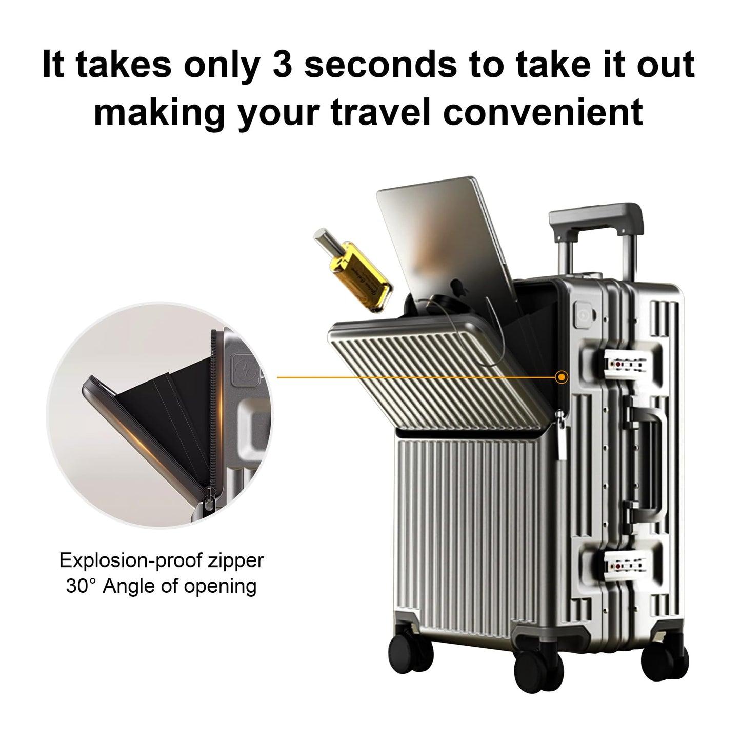 2-Piece Hardshell Zipperless Luggage Set, 20/26" Aluminum Frame Hardshell Spinner Luggage, Airline Approved Carry-On Luggage, TSA Lock, 360° Quiet Wheels With Cup Holder (grey)