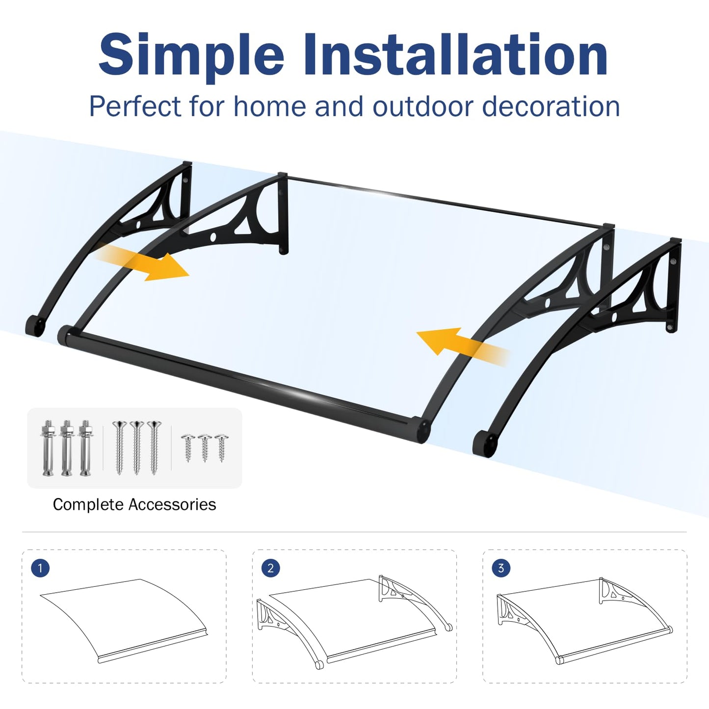 Awning for Door Entrance,Window Door Awnings Exterior, Awning with Polycarbonate Board Aluminum Bracket for Porch Patio Deck,Protect Against Light, Rain and Snow
