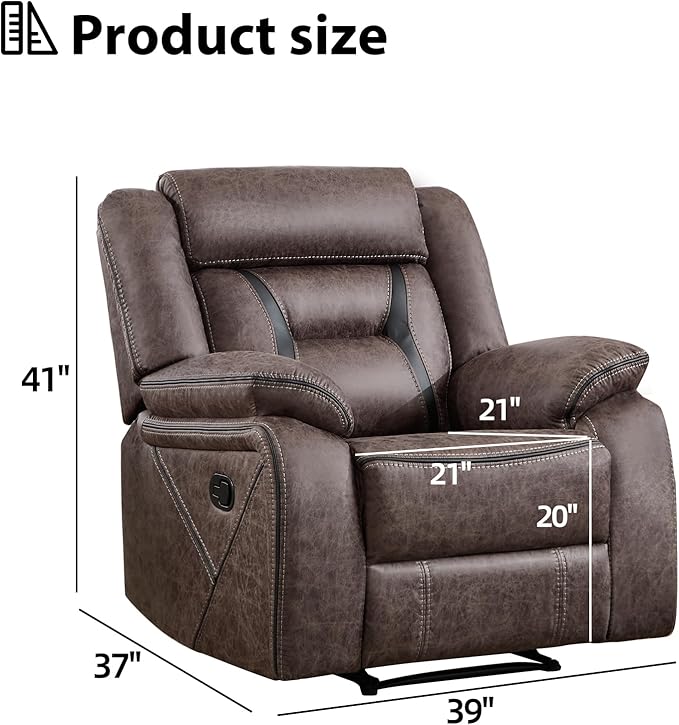 EBELLO Faux Leather Manual Recliner Chair, Modern Design Single Reclining Sofa Chair with Comfortable Armrest and Backrest, Furniture for Living Room, Bedroom, Grey