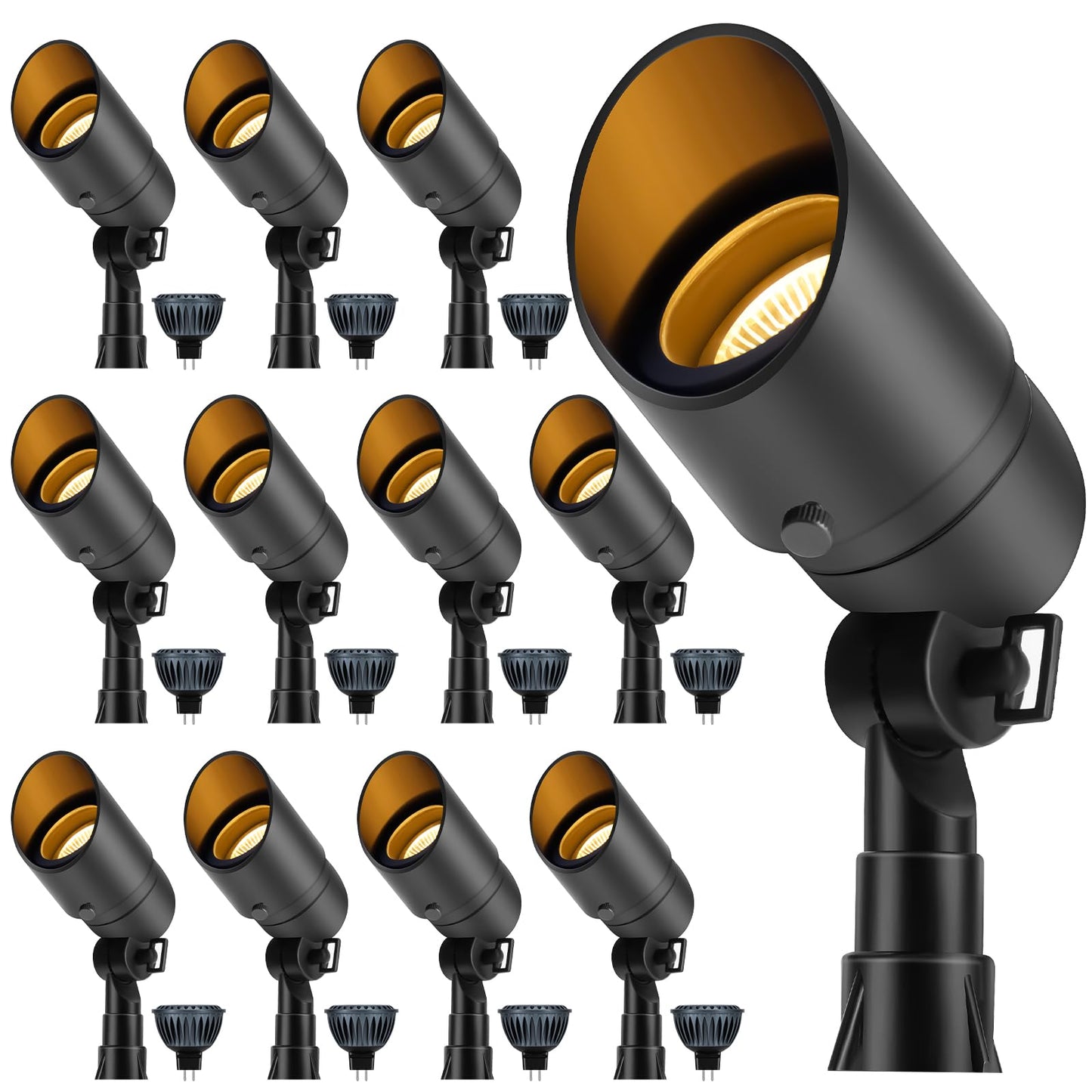 Gardencoin Low Voltage Landscape Spotlight, 12V LED Outdoor Landscape Lighting, Landscape Spot Lights Wired for Garden and Yard, Aluminum Up Lighting Fixture with 5W MR16 Replaceable Bulb (12 Pack)