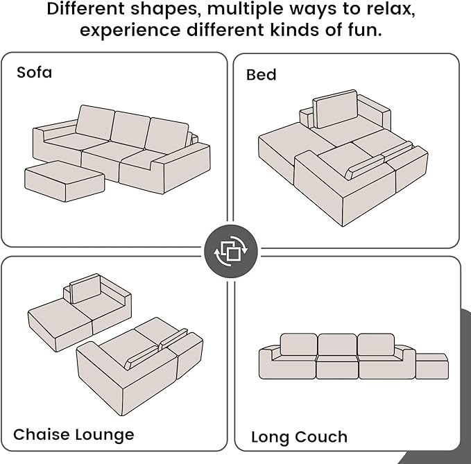 110" L-Shaped Modular Sectional Sofa with Convertible Ottoman, Cloud Boneless Sectional Couch with Deep Seat for Living Room Bedroom, Cloud Corduroy, No Assembly,Brown