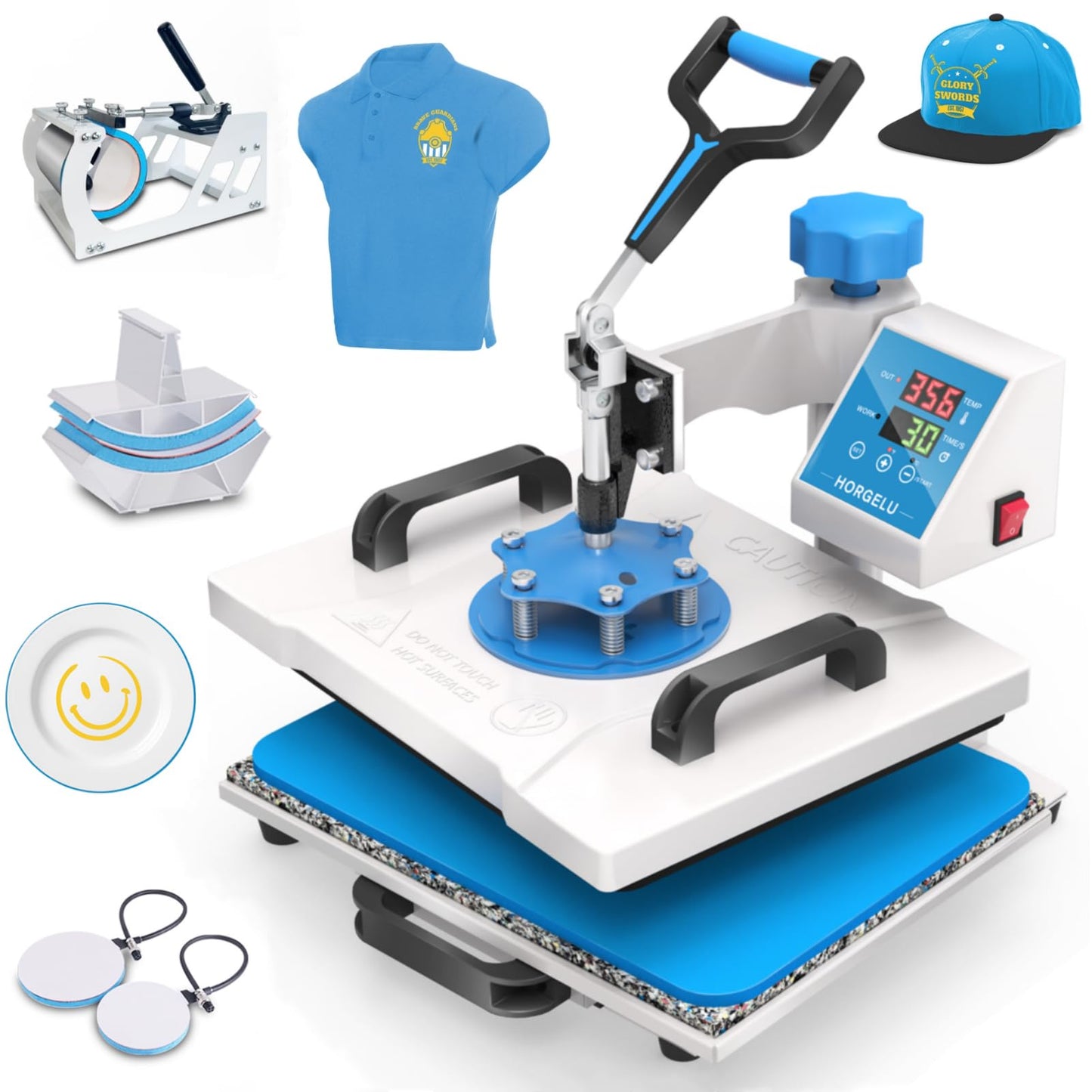 HORGELU 5 in 1 Heat Press Machine 12x15 Inch Heat Transfer Machine 360-Degree Swing Away Multifunction Digital Sublimation Combo Heat Press for T Shirt Mug Hat Plate for Commercial Home 110V
