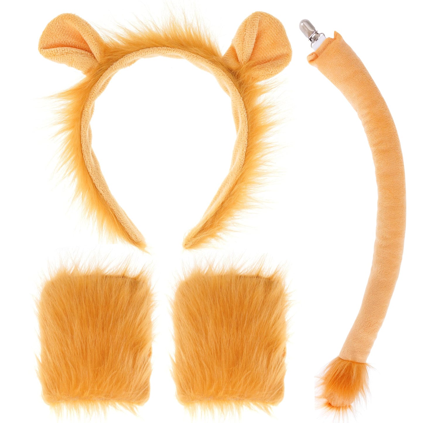 Dxhycc Lion Costume Set Lion Ears Headband, Paw Gloves and Tails for Halloween Dress-Up Accessory Kit