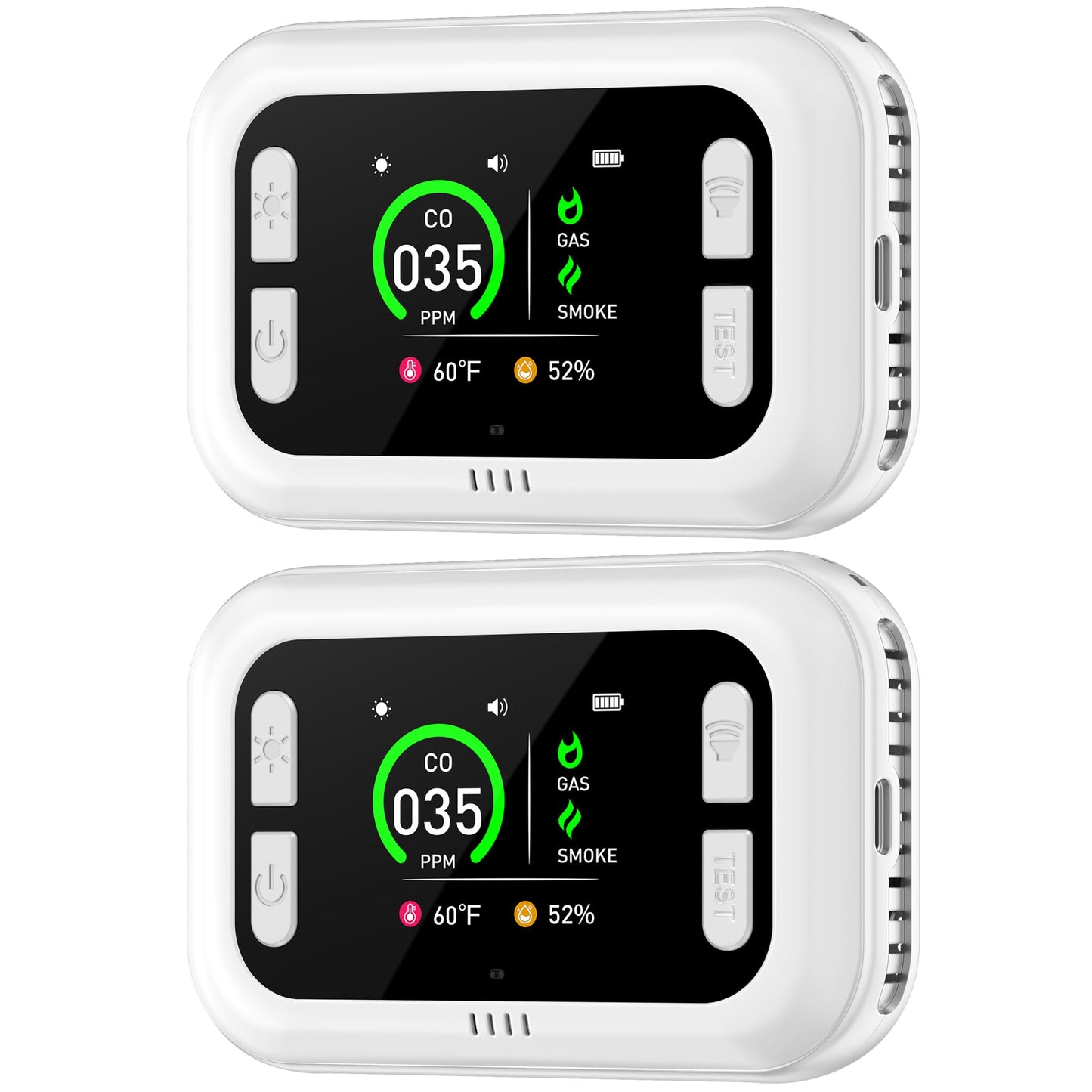 HAKINAKU Plug in 5in1 Smoke & Carbon Monoxide Detector & Combustible Natural Gas Combination Builti-in Backup 1000mAh Battery & HD Screen [Temp Humidity Sensors] for Home Kitchen Hotel (2Pack, White)