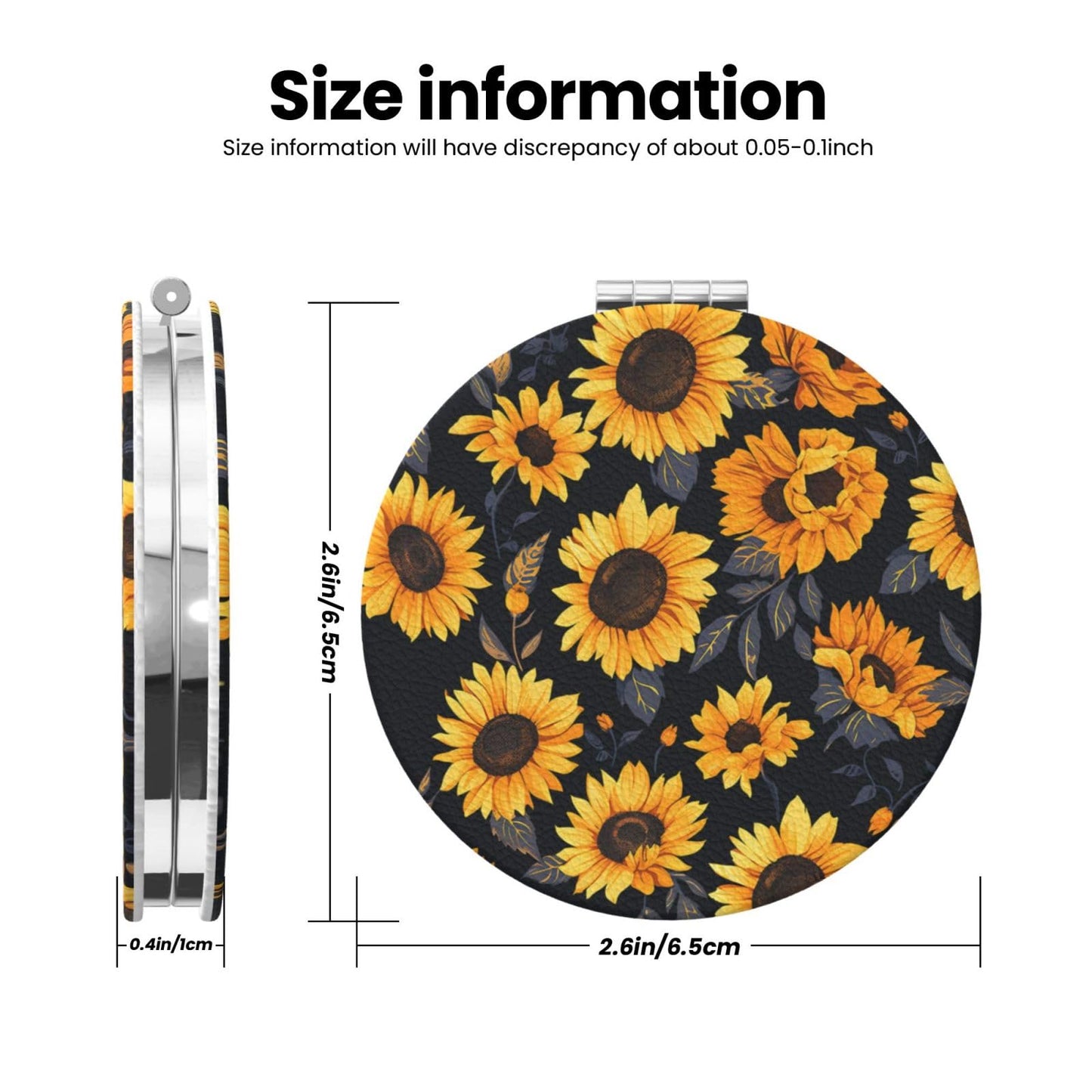 keluki Sunflower Style6 Print Foldable Travel Pocket Mirror Round PU Leather Portable Mini Makeup Double Sided Handheld Magnifyi