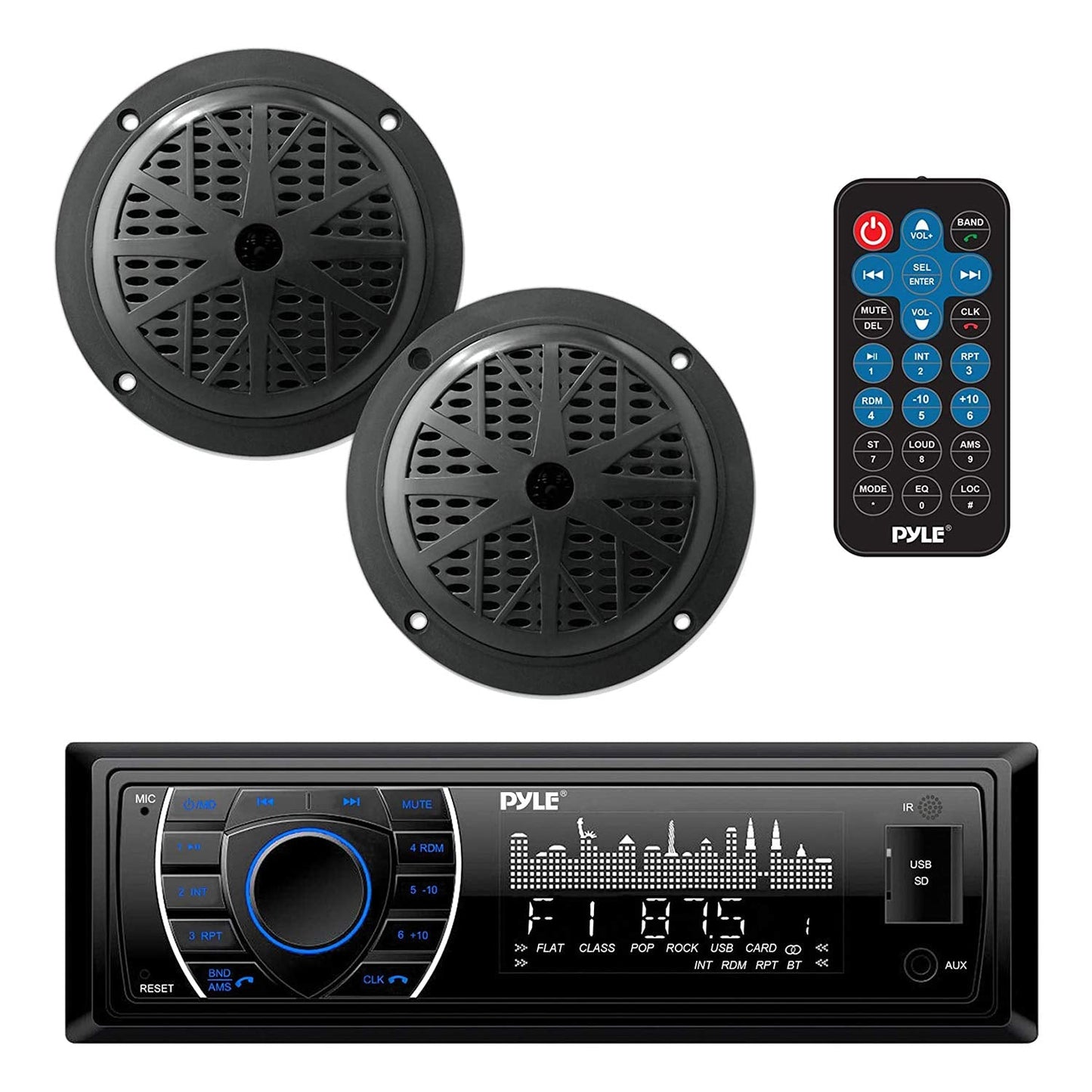 Pyle Marine Headunit Receiver Speaker Kit - In-Dash Lcd Digital Stereo Built-In Bluetooth & Microphone W/ Am Fm Radio System 5.2