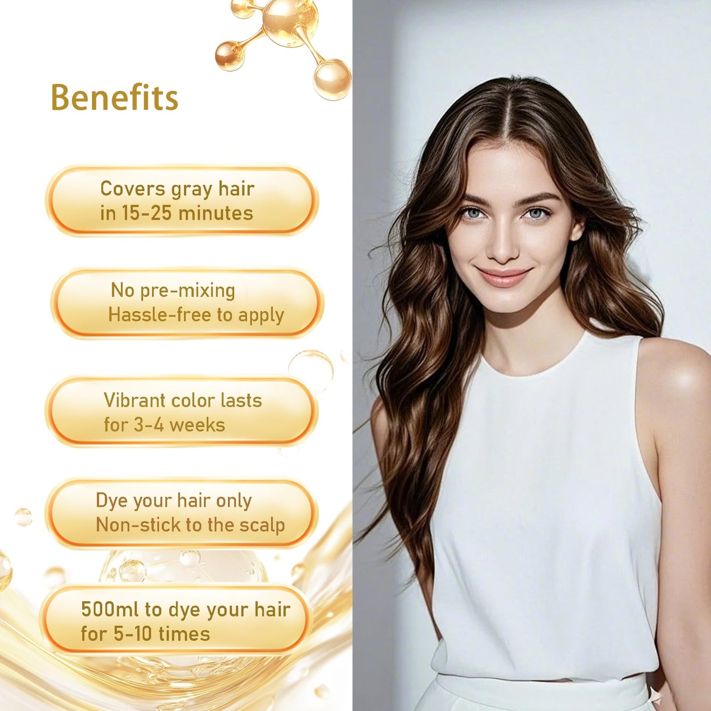 Dark Brown Hair Dye Shampoo 3 in 1, Hair Color Shampoo for Gray Coverage, Long Lasting Brown Hair Dye, Champu Para Canas, Works
