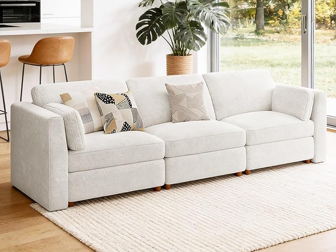 CUGOAO 118'' Modular Sectional Sofa, Oversized, Sectional Couch, Deep Seat Chenille Cloud Couch Sofa, Removable Cover, Mordern Upholstered Couches for Living Room, Apartment, Office, Beige