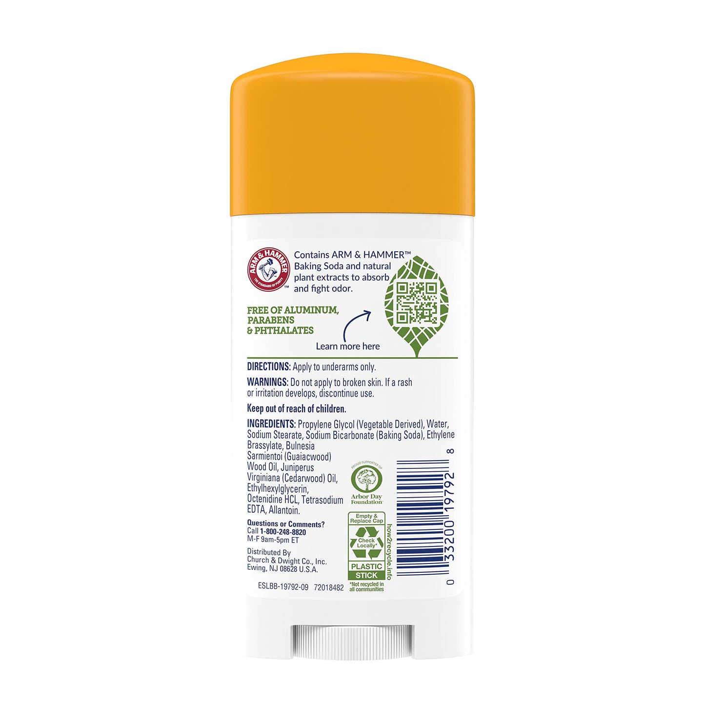 ARM & HAMMER Essentials Natural Deodorant Unscented 2.50 oz (Pack of 8)