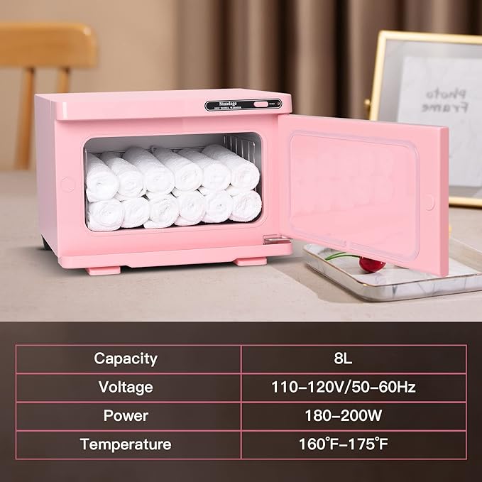 Hot Towel Warmer Cabinet 8L, Facial & Spa Towel Warmer Auto Reheat, Perfect for Estheticians - Pink