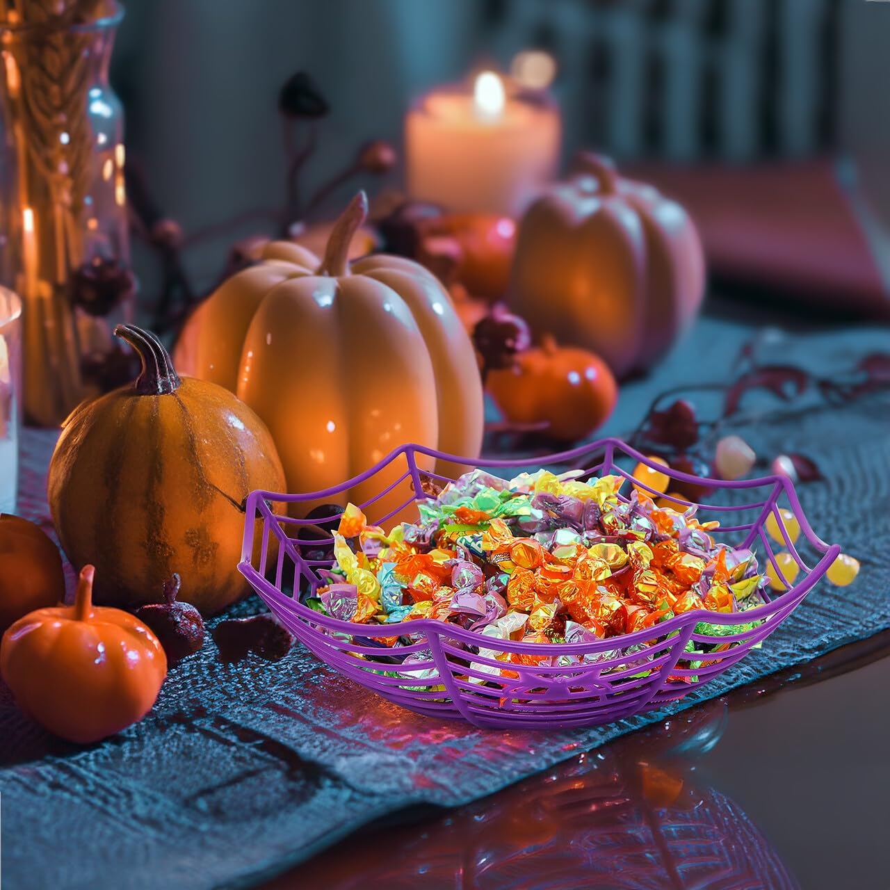 JOYIN 3 Pcs Halloween Candy Bowl Dish Spider Web Decorations Indoor Decor, Party Supplies Favors Table Desk Haunted House Trick Or Treat Basket Plastic