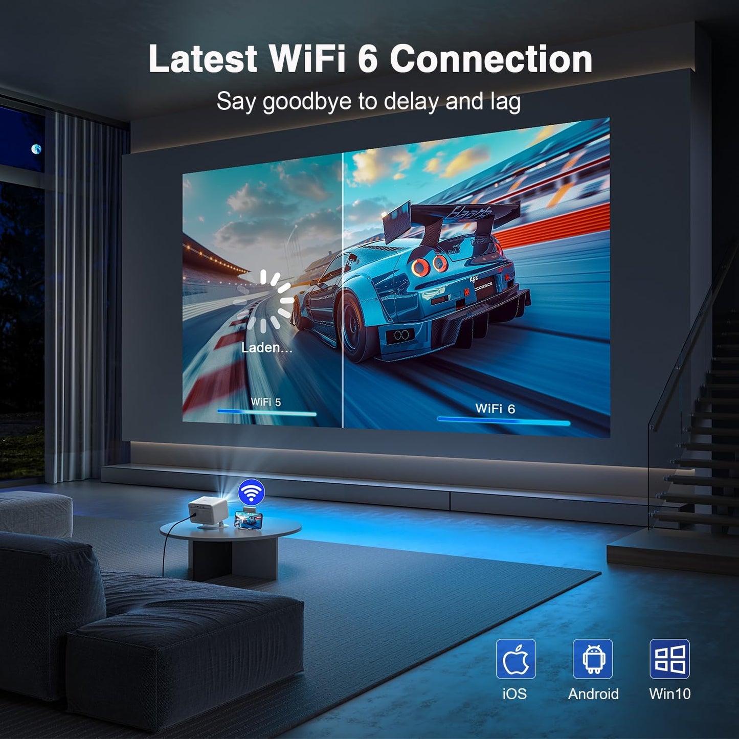 [Electric Focus] Himovies Projector, Mini Projector with WiFi and Bluetooth, ±50° Vertical Keystone Portable Projector with Stand, FHD 1080P Movie Projector for Smartphone/TV Stick/HDMI/USB