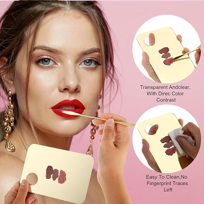 Makeup Mixing Palette Set, 6Pcs Makeup Palette Tray and Foundation Spatula, Nail Pallet for Nail Art, Foundation Mixing Palettes for Eye Shadow Lipsticks Beauty Salon (Pink, Gold, Transparent)