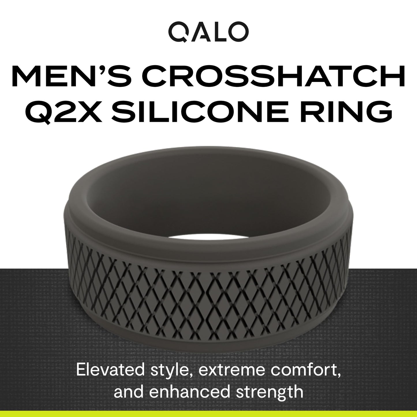 QALO Silicone Ring for Men - Mens Crosshatch Design with Breathable & Durable Silicone with Q2X - Comfort Fit Mens Silicone Wedd