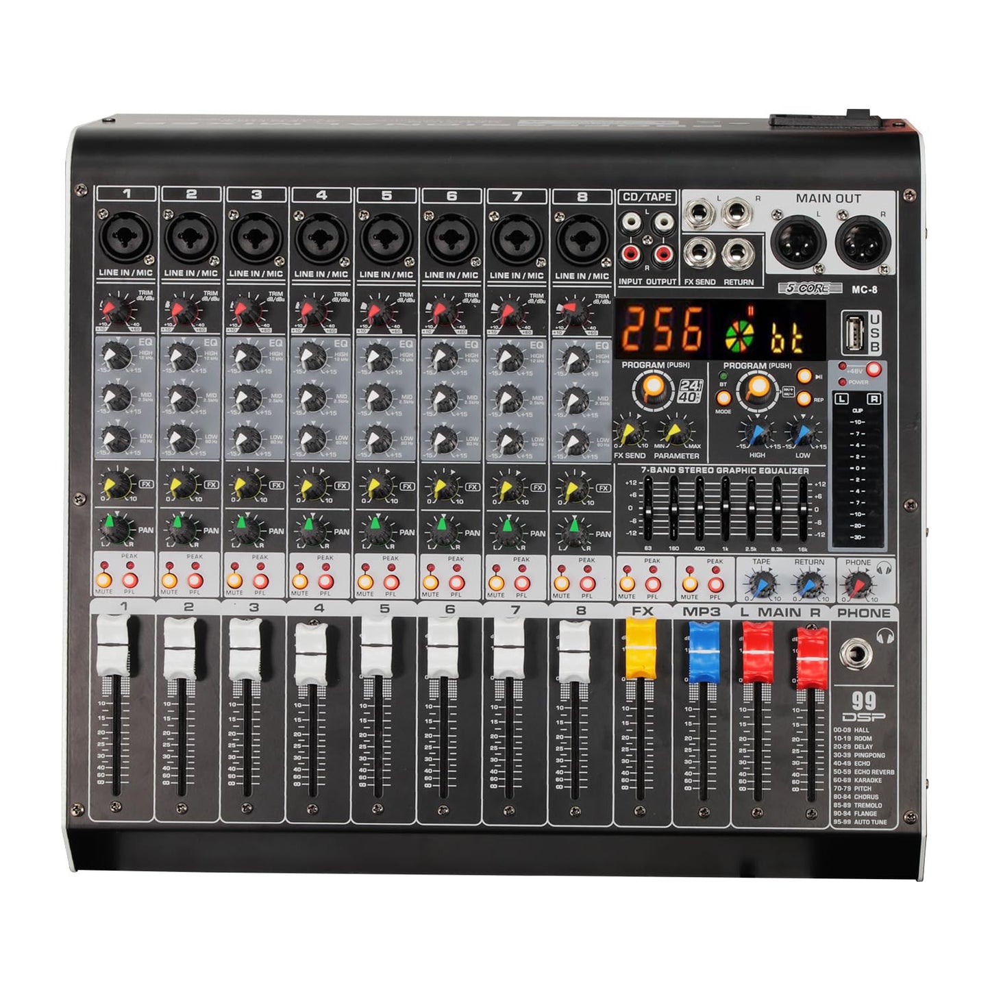 5 Core Audio Mixer 8 Channel Dj Mixing Board Professional Bluetooth Usb Analog Mezclador De Audio Phantom Power Rackmount Consol