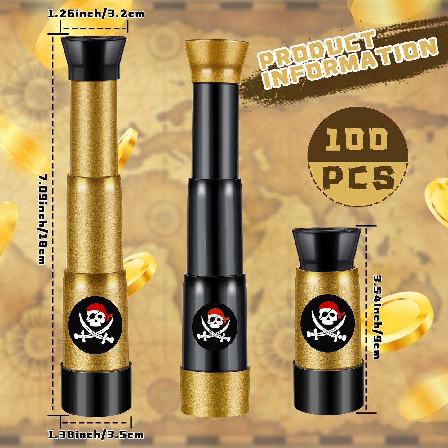Deekin 12 Pcs Pirate Telescope Bulk for Kids Pirate Party Favors Toys Games Telescope Toddler Spyglass Mini Treasure Hunt for Boat Halloween Birthday Party Decorations