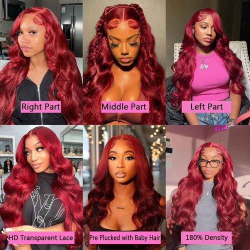 Burgundy Lace Front Wig - 180% Density, 13x4, Body Wave, Baby Hair - 24 Inch Human Hair HD Lace Wig Pre Plucked