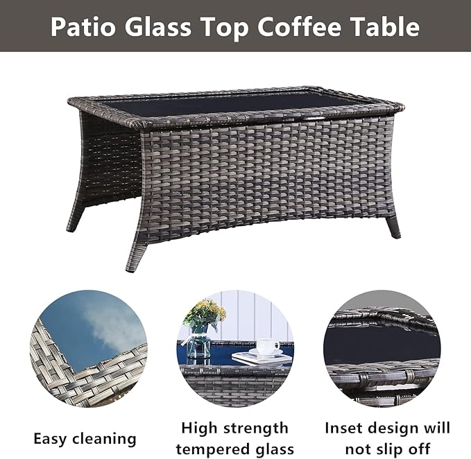 Belord Wicker Patio Furniture Sets - 13 Piece Outdoor Rattan Furniture Conversation Sets with 4 Swivel Rocker Chairs, 2 Rattan Sofas, Wicker Ottomans and Coffee Table, Mixed Grey/Blue