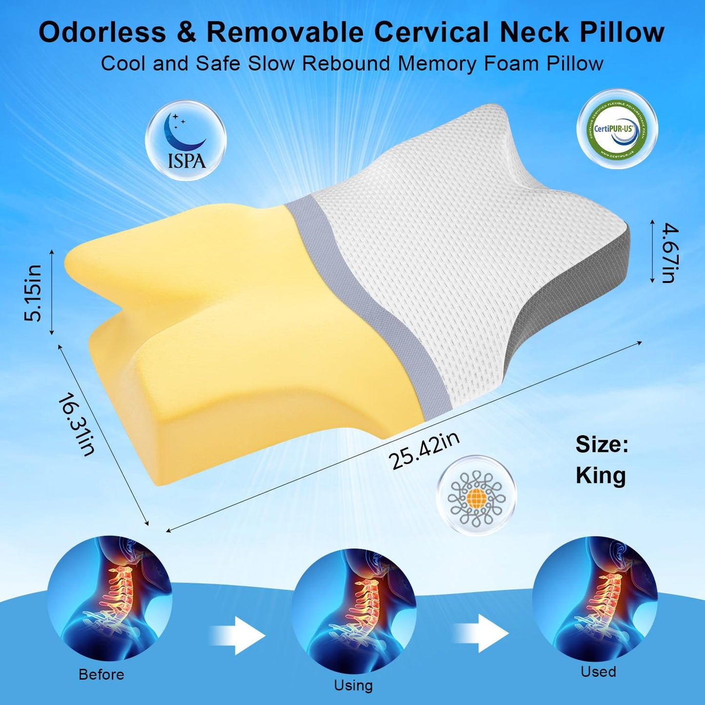 Anvo Cervical Pillow for Neck Pain Relief, Neck Pillows for Pain Relief Sleeping, Memory Foam for Back and Shoulder Pain, Ergonomic Design for Side Back Stomach Sleeper, Cream Soft Queen