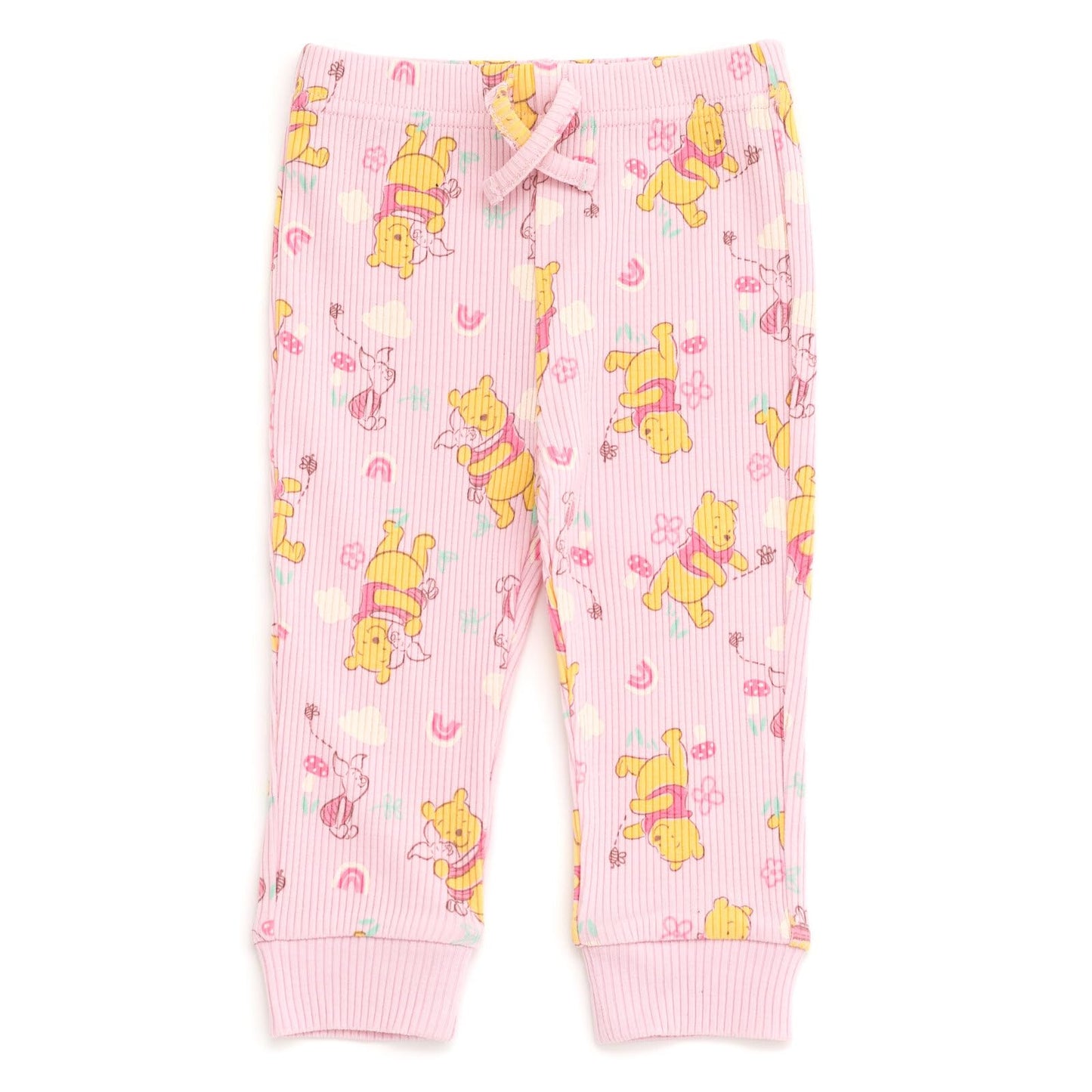 Disney Winnie the Pooh Newborn Baby Girls Ribbed Bodysuit, Jogger Pants and Headband 3 Piece Outfit Set Soft Pink 0-3 Months
