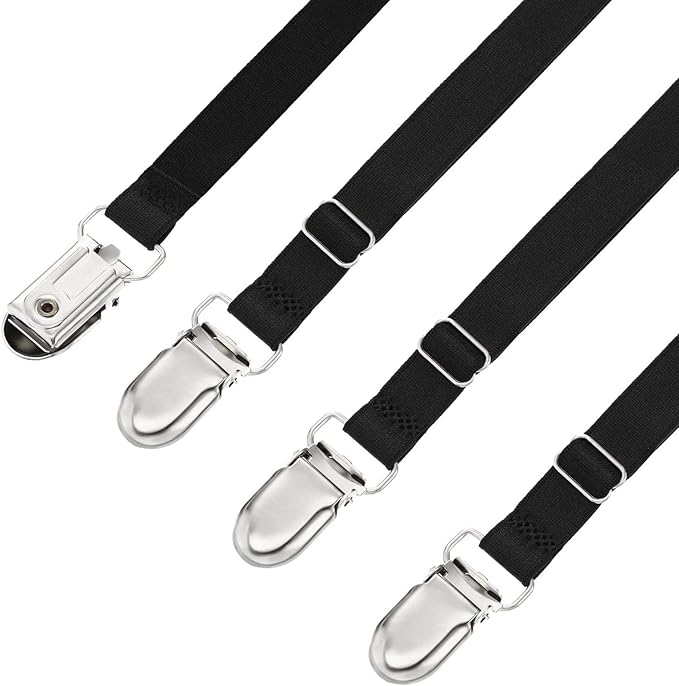 Boao 12 Pcs Bed Sheet Clips Straps Sheet Corner Straps Holder Adjustable Mattress Clips, Elastic Bed Grippers Suspender Fasteners Holder for Home(Black,4-8 Inch Length)