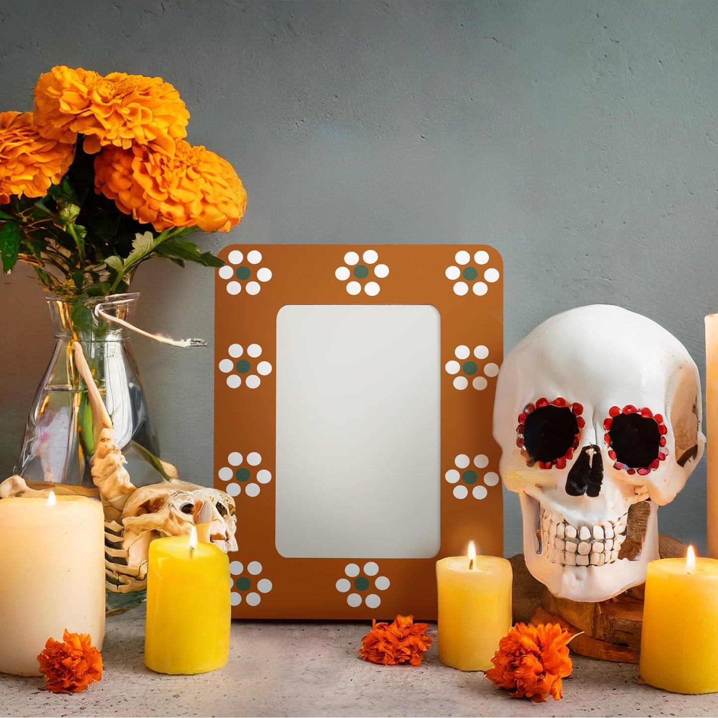 Chunful 6 Pcs Mexican Flowers Picture Frames for Dia De Los Muertos Altar Day of the Dead Decorations Wooden Picture Frame for Dia De Los Muertos Altar Ofrenda Decorations