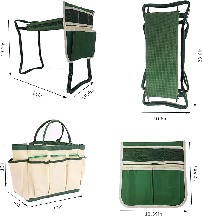 CNHZ FLOURISH Garden Kneeler and Seat Heavy Duty - Foldable Kneeling Stool with Large Tool Pouch & Storage Bag, Space-Saving, Ideal Gift for Gardeners, Seniors & Parents