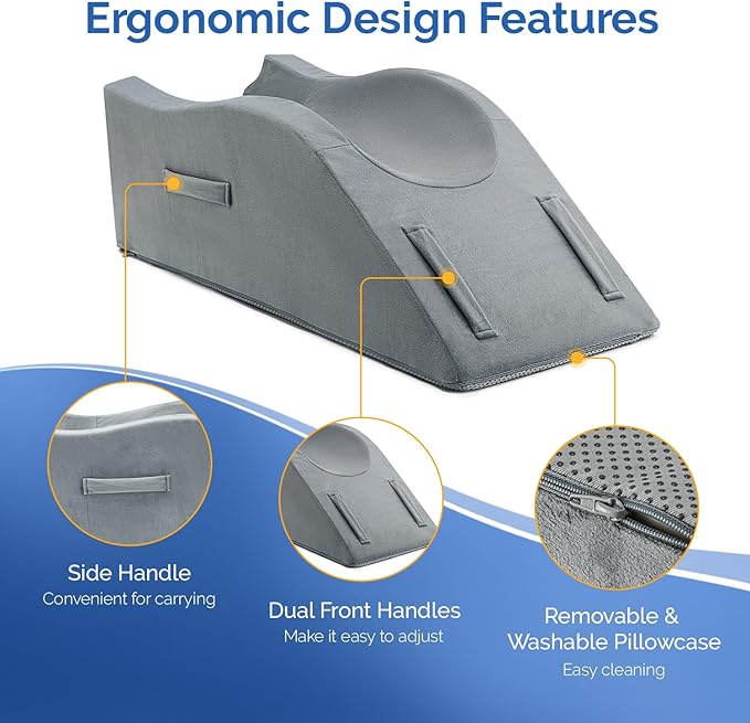 Dreamer Car Leg Elevation Pillow for After Surgery, Injury, or Rest, Ankle Fixation Leg Pillow, Supportive Memory Foam Wedge Pillow for Legs Pain Relief with Anti-Slip Base & 3 Handles