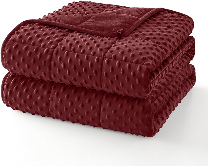 Topcee Weighted Blanket for Adults (15lbs 48"x72"), Minky Dots Heavy Blanket for Woman, Man Sleeping, Soft, Cozy and Cooling Weighted Throw Blankets, Machine Washable, Burgundy