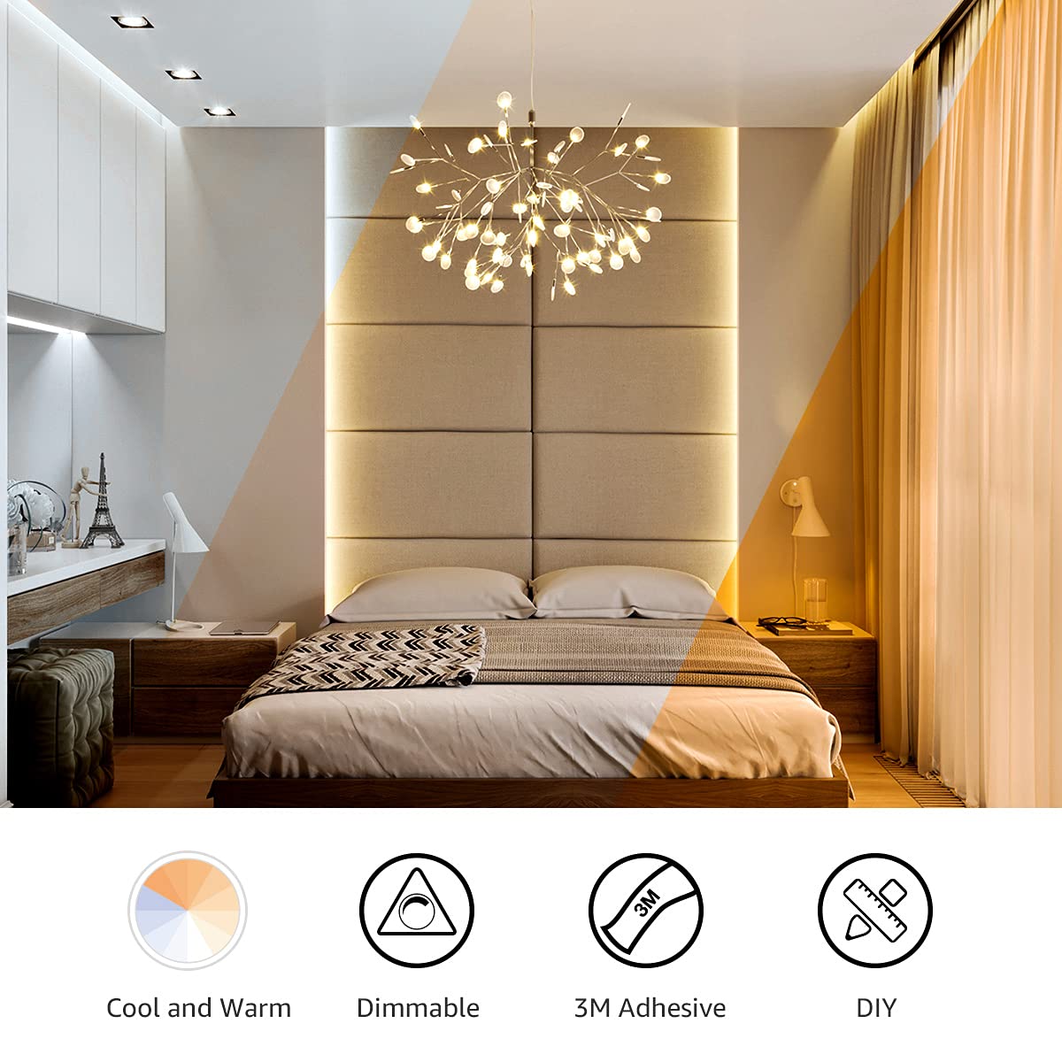 Lepro LED Tunable White Strip Light, Warm to Cool White,32.8ft Dimmable Bright LED Tape Lights, 600 LEDs 2835, Strong 3M Adhesive, Not Cuttable, Suitable for Christmas Decorations, Home, Bedroom