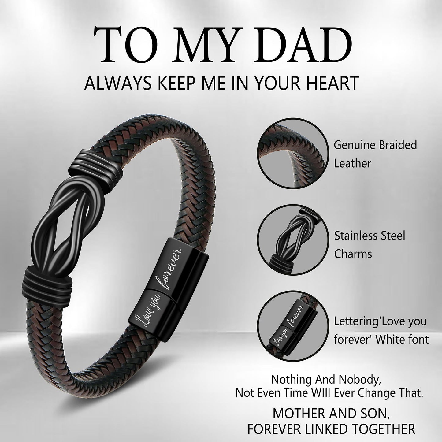 JoycuFF Step Dad Gifts for Birthday from Daugter Son, Gifts for Step Father Ideas Unique Father's Day Christmas Jewelry for Step Dad Knot Bracelet for Men Thanksgiving Anniversary Present for Him