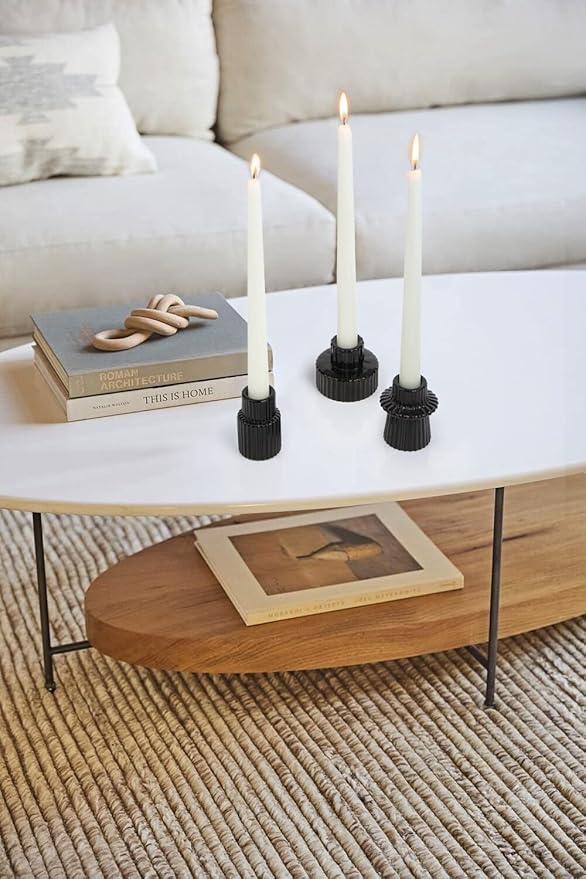 Vixdonos Taper Glass Candlestick Holders Tealight Candle Holders for Table Centerpieces, Wedding Decor and Dinner Party (3 Pcs, Black)