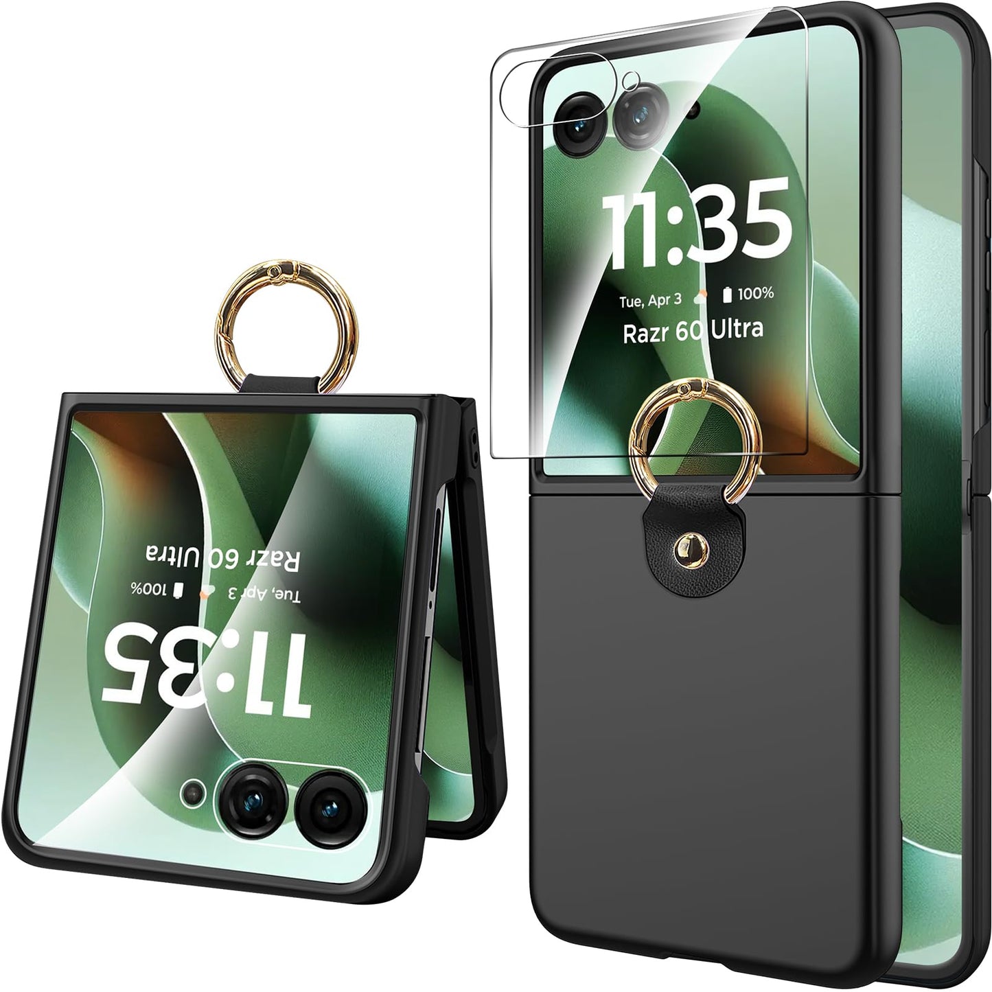 Miimall Thin For Motorola Razr Ultra 2025 Case With Ring Holder,[Tempered Glass Screen Protector & Military Grade Protection] Ul