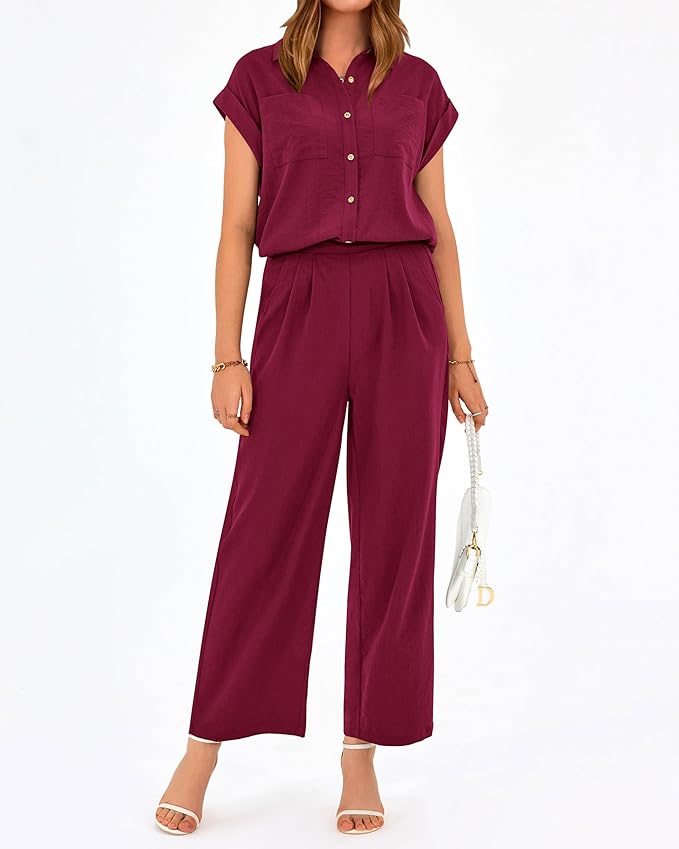 PRETTYGARDEN Womens 2 Piece sets Summer Cap Sleeve Tops Palazzo Pants Dressy Casual Vacation Travel Outfits Tracksuits