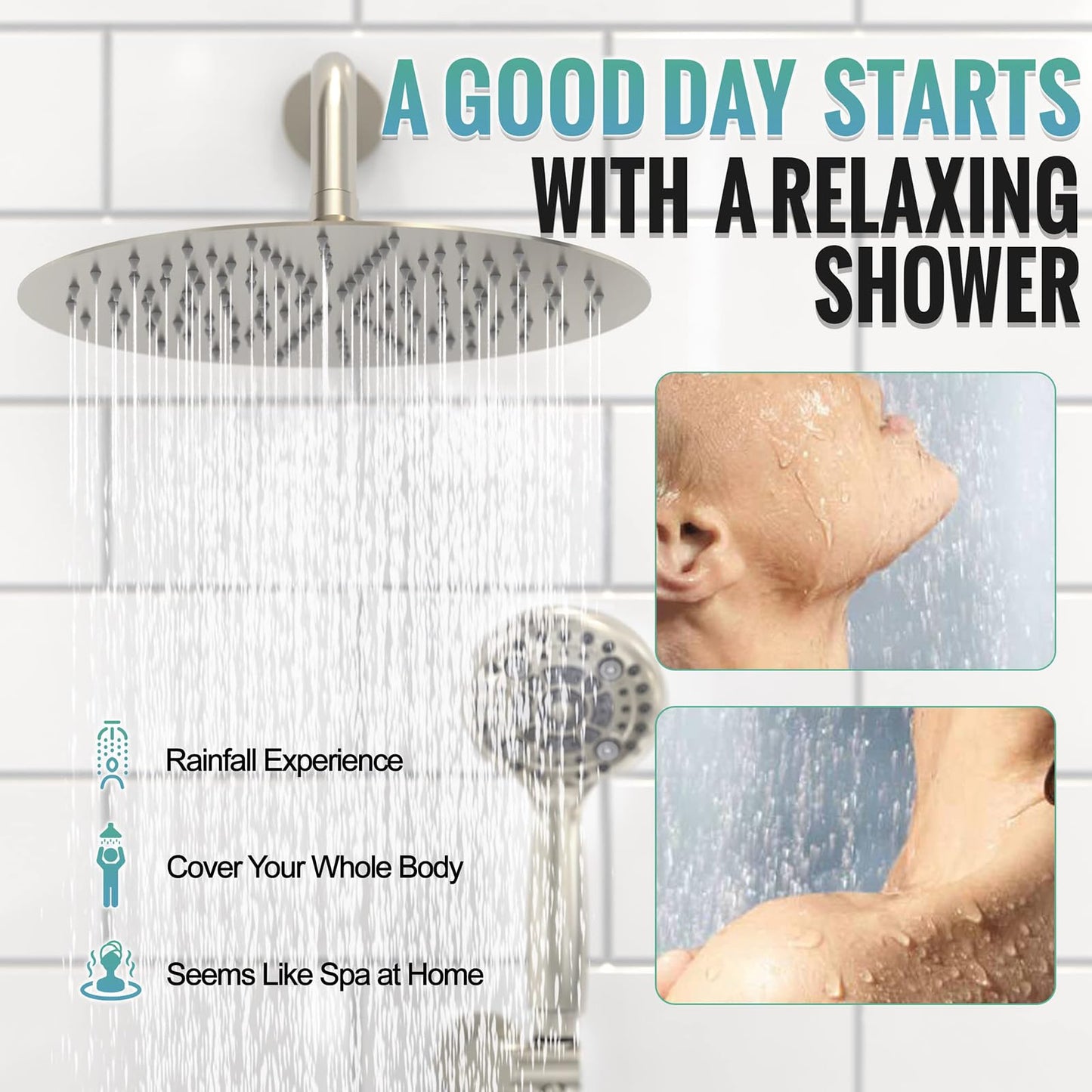 SR SUN RISE Shower Faucet - 12 Inch Multifunctional High Pressure Shower Head System with Handheld Shower Head Fixtures - Valve Included - Brushed Nickel