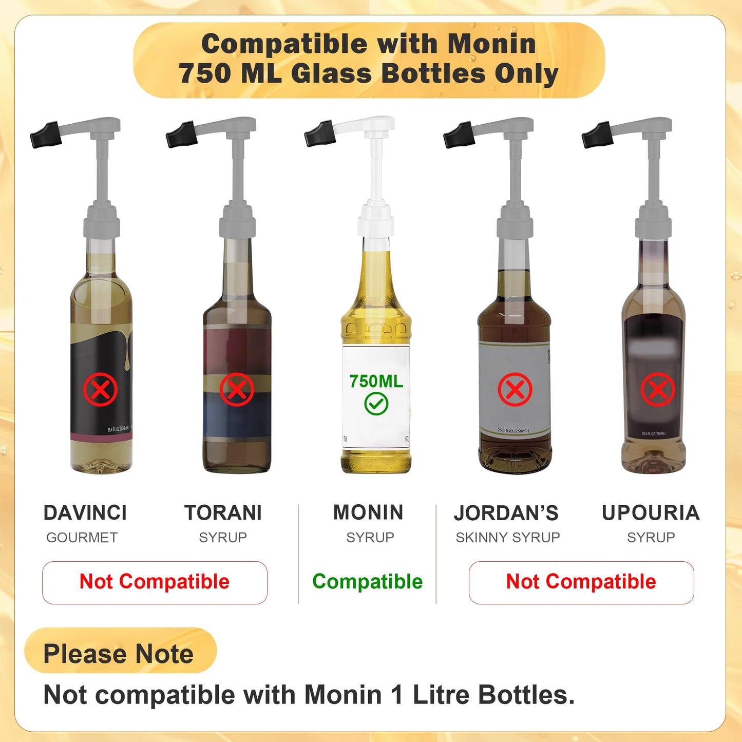 Coffee Syrup Pump for 750 ml Bottle – 4 Pack Syrup Dispenser Pumps Compatible with Monin Glass Bottles – No Clog, Precise Dispensing, Includes 6 Tip Covers – for Coffee Bar, Kitchen, White