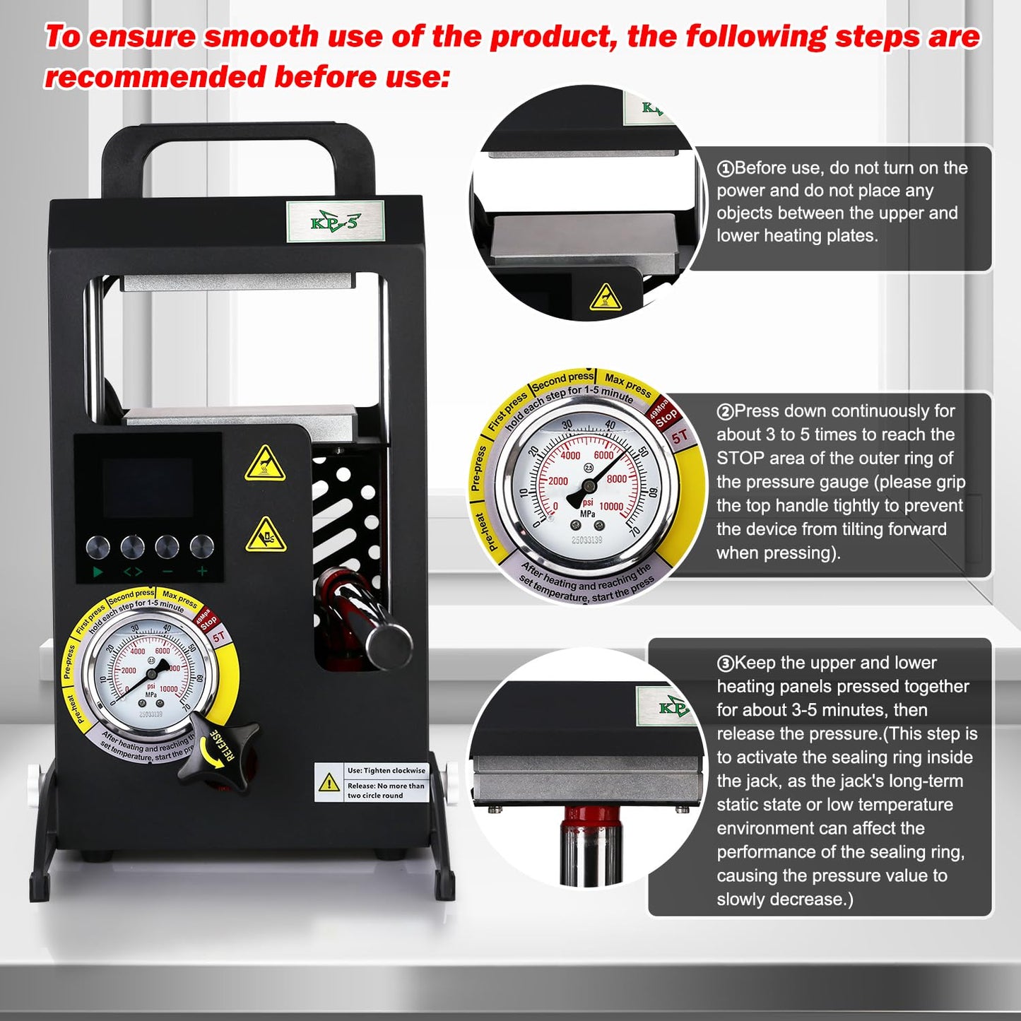 5 Tons Heat Press Machine with 4.7" X 4.1" Dual Heated Plates Manual Press with LCD Digital Display Screen & Precise Pressure Gauge 110V/220V