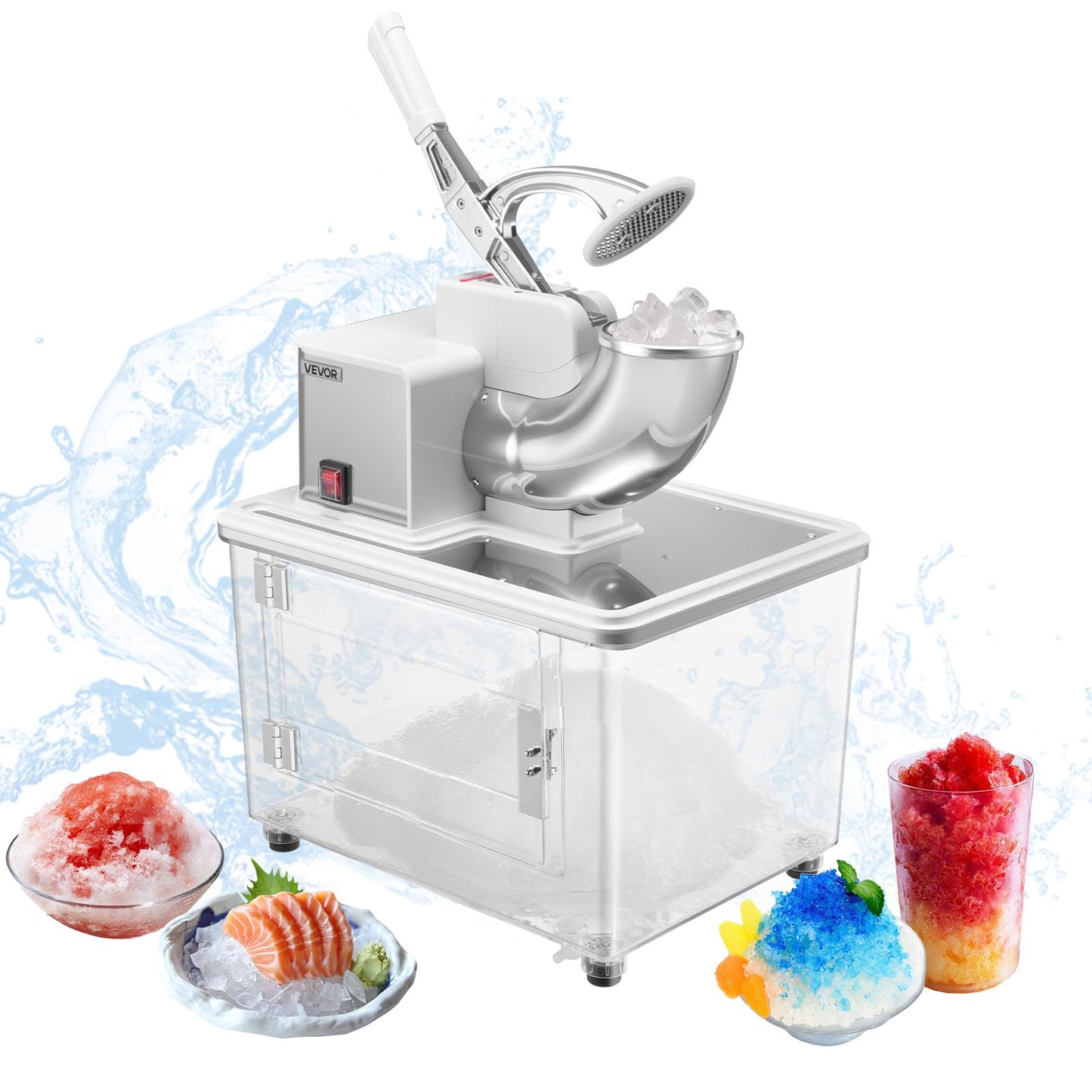 Vevor Commercial Ice Crusher 661Lbs/H, 350W Electric Snow Cone Machine With 4 Blades, 1400Rpm Stainless Steel Shaved Ice Machine