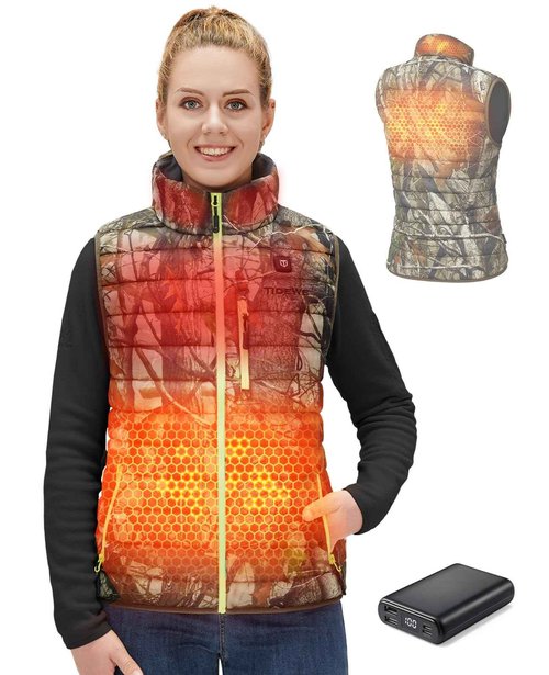 TIDEWE Women’s Heated Vest with Battery Pack, Lightweight Vest for Hunting/Hiking (Next Camo G2, Size L)